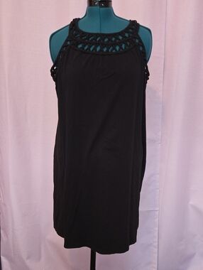 Roaman's Black Crochet Yoke Tunic